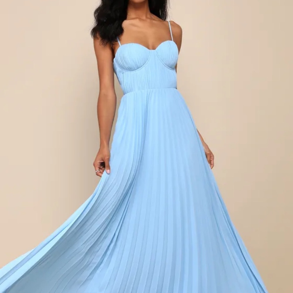Lulu's Sky Blue Pleated Maxi Dress